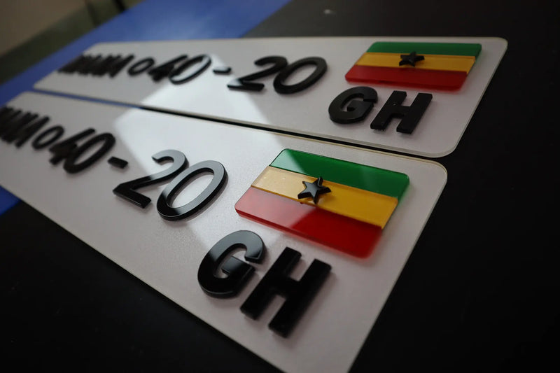 Custom Ghana Style Show Number Plates with Laser-Cut Flag LB24