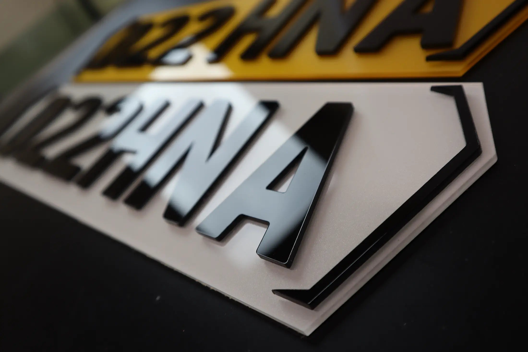 Hex Show Plates with Gloss Lettering and Chevron Borders LB26