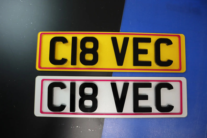 Short Plates with Hot Pink 4D Border and 8mm Gloss Acrylic Text LB25