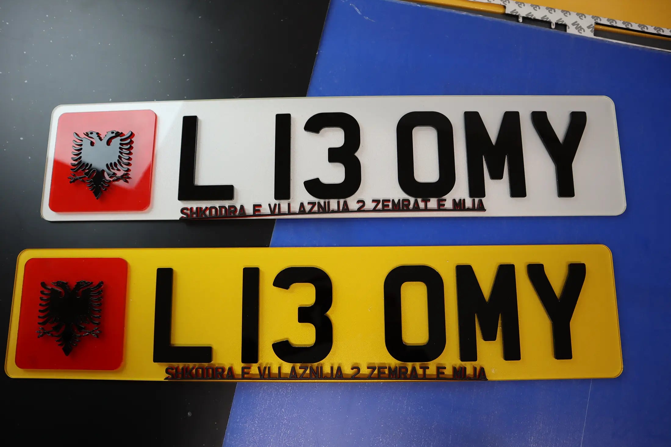 Custom Plates with XL Albanian Flag and Double-Colour Slogan LB27