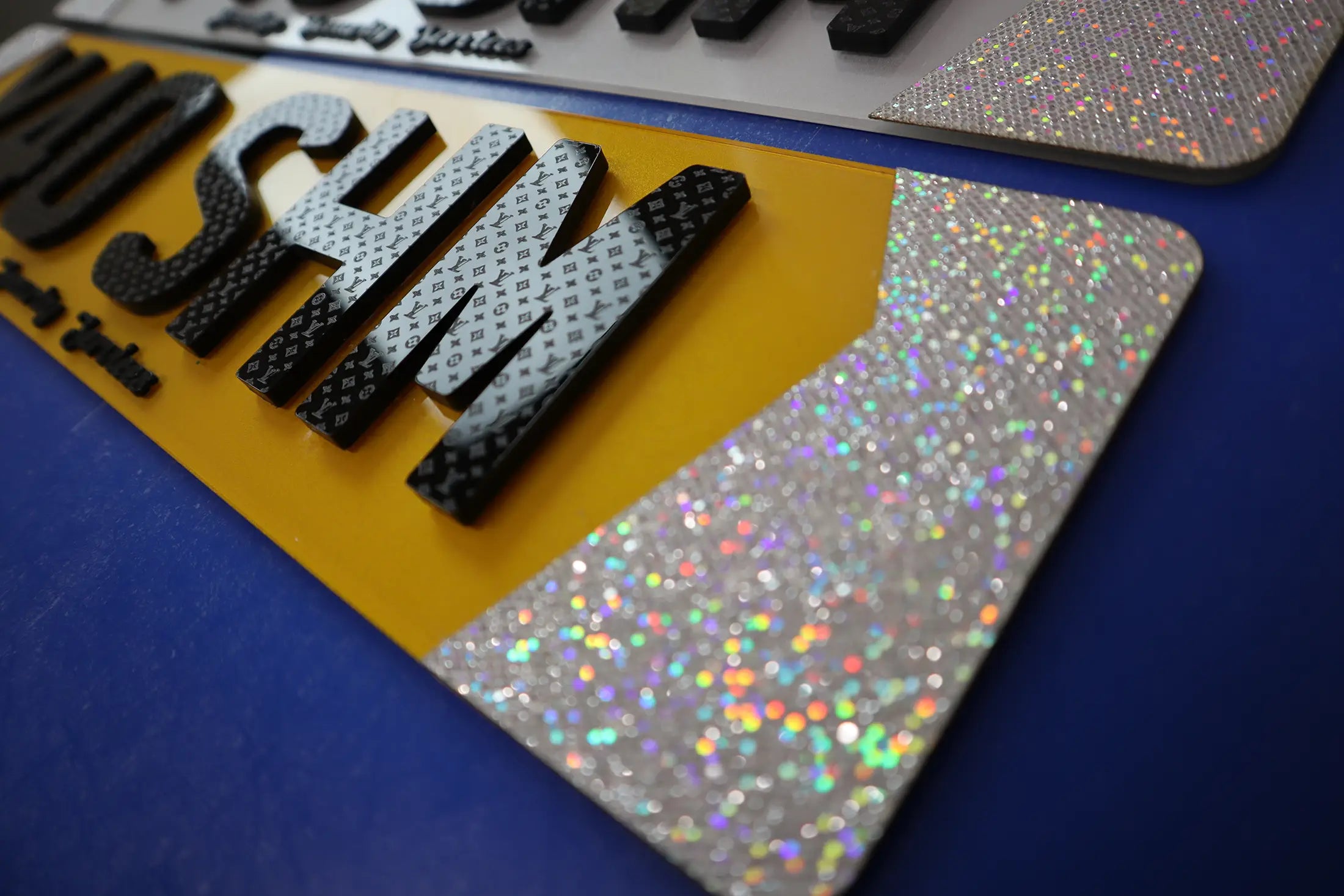 Exclusive Custom Plates with LV Tribute and Glitter Detailing LB33