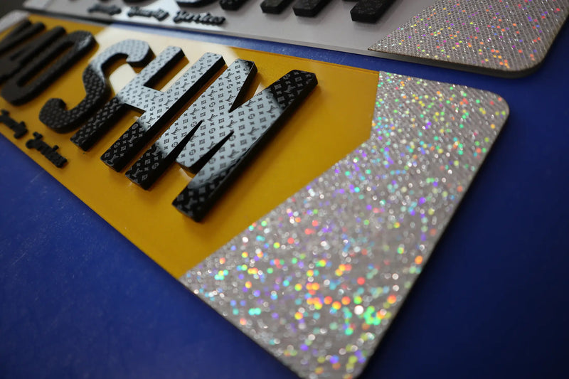 Exclusive Custom Plates with LV Tribute and Glitter Detailing LB33