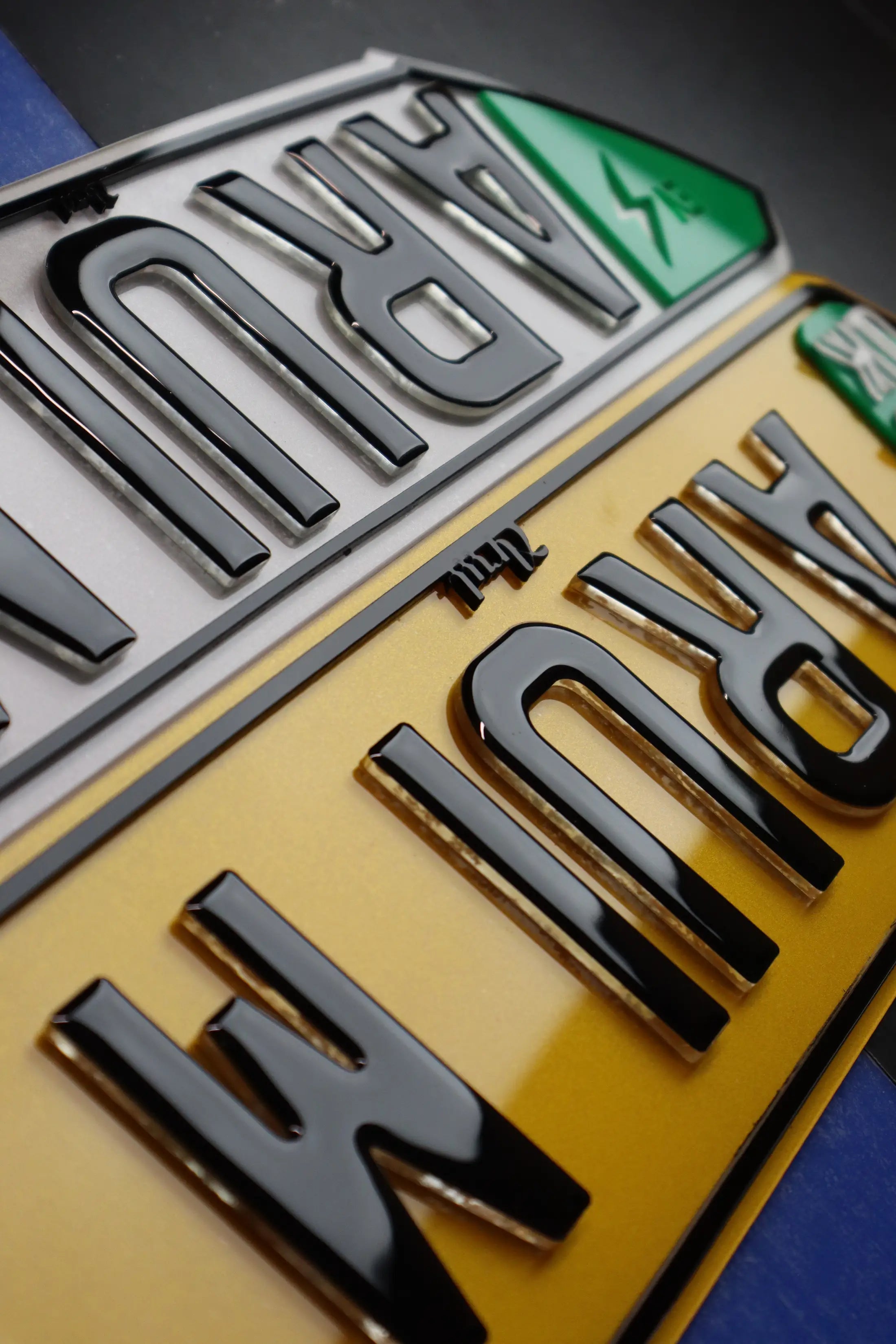 BMW 7 Series Double Custom 4D EV Plate with Green Sides LB67