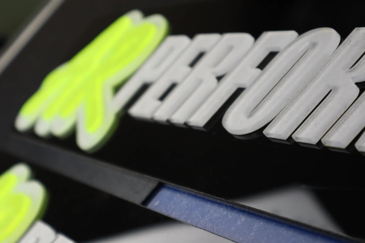 Custom 4D Logo Show Plates with Lime Green and White on Black Lookbook Pair LB106