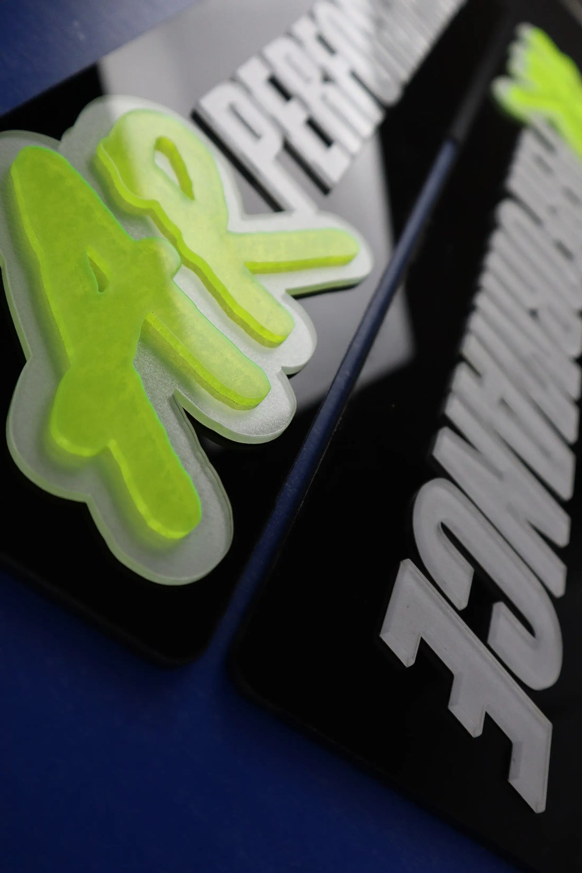 Custom 4D Logo Show Plates with Lime Green and White on Black Lookbook Pair LB106