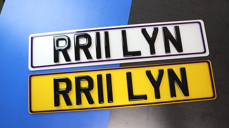 Regular Number Plates with 7mm Gel Lettering and Purple 4D Border LB30