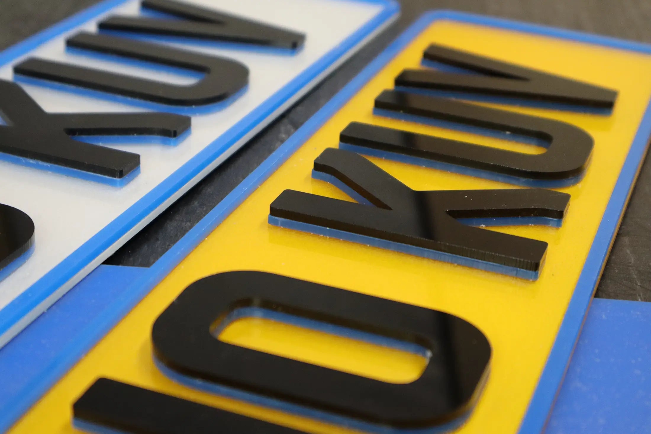 Elegant Dual-Layer Plates with Bold Blue 4D Border