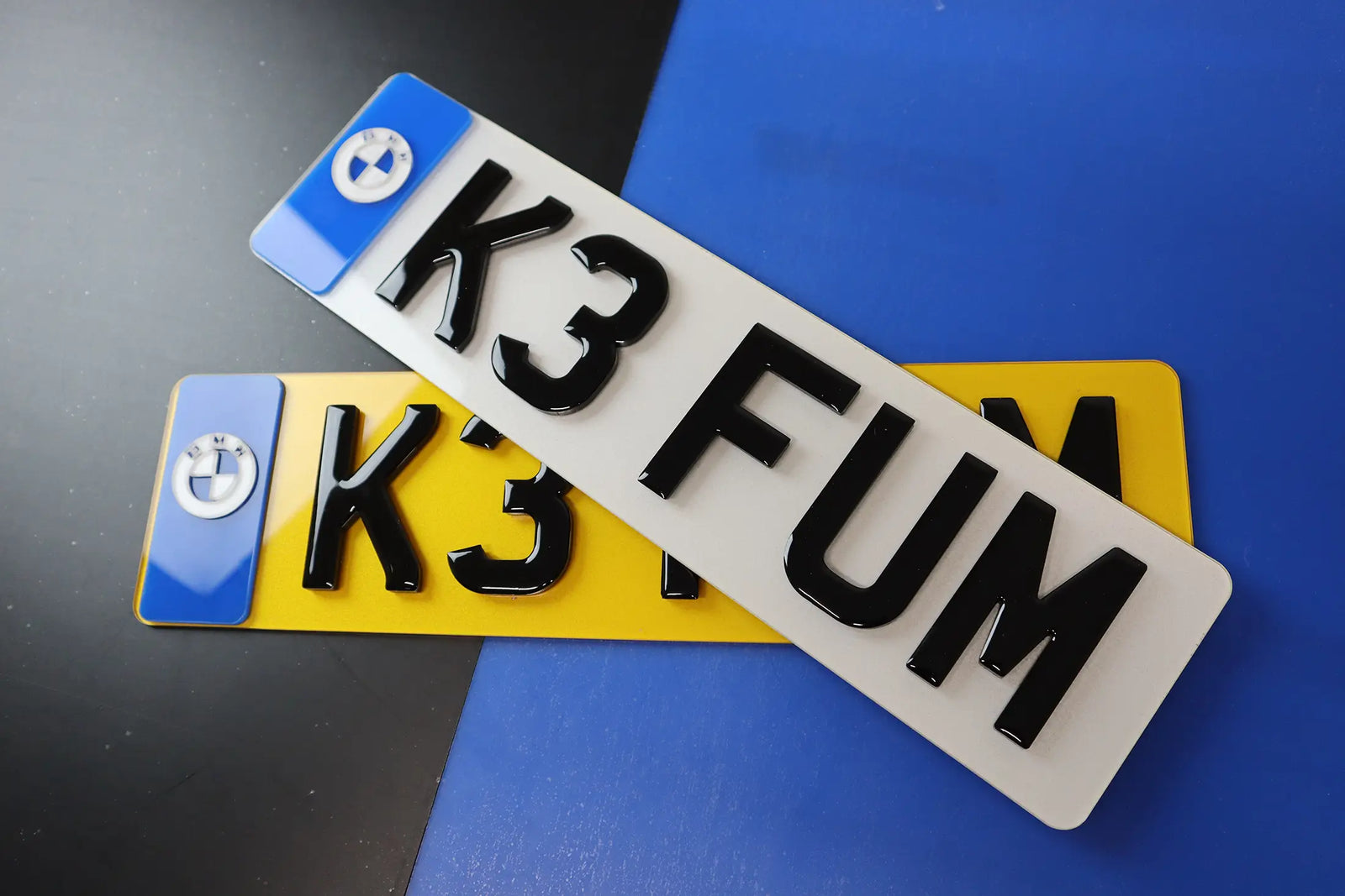 Bespoke Short Plates with BMW Badge and Gel Lettering