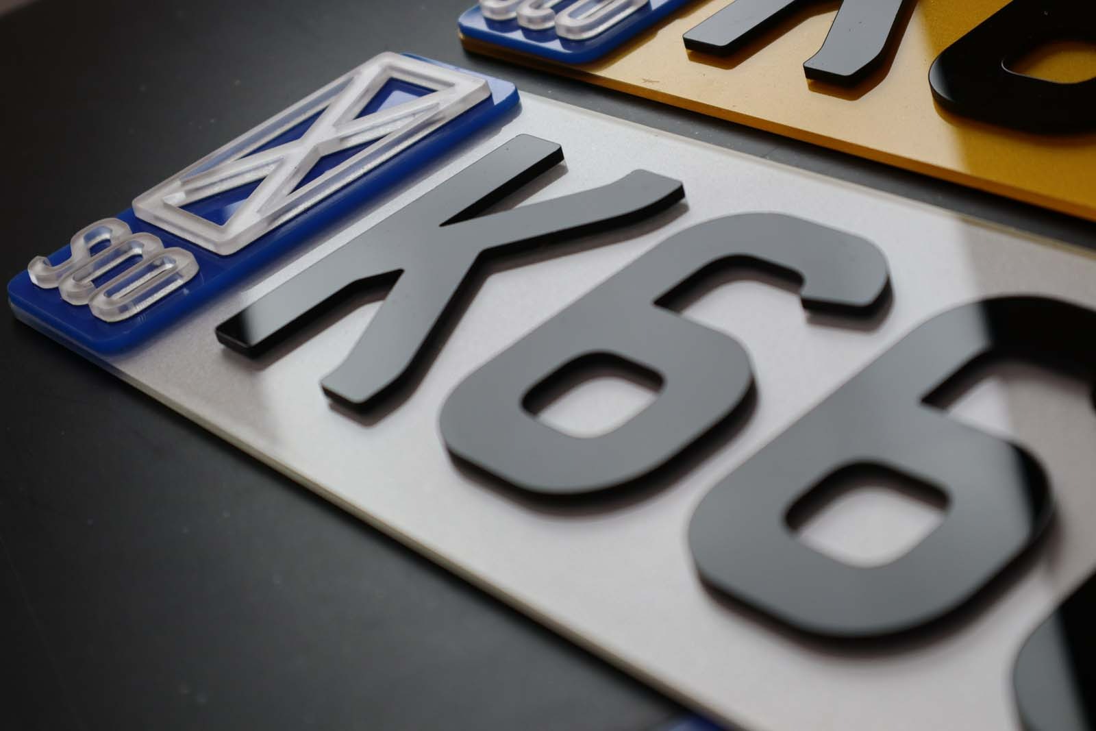 4D Flag Badged Lazer Cut Acrylic Number Plates