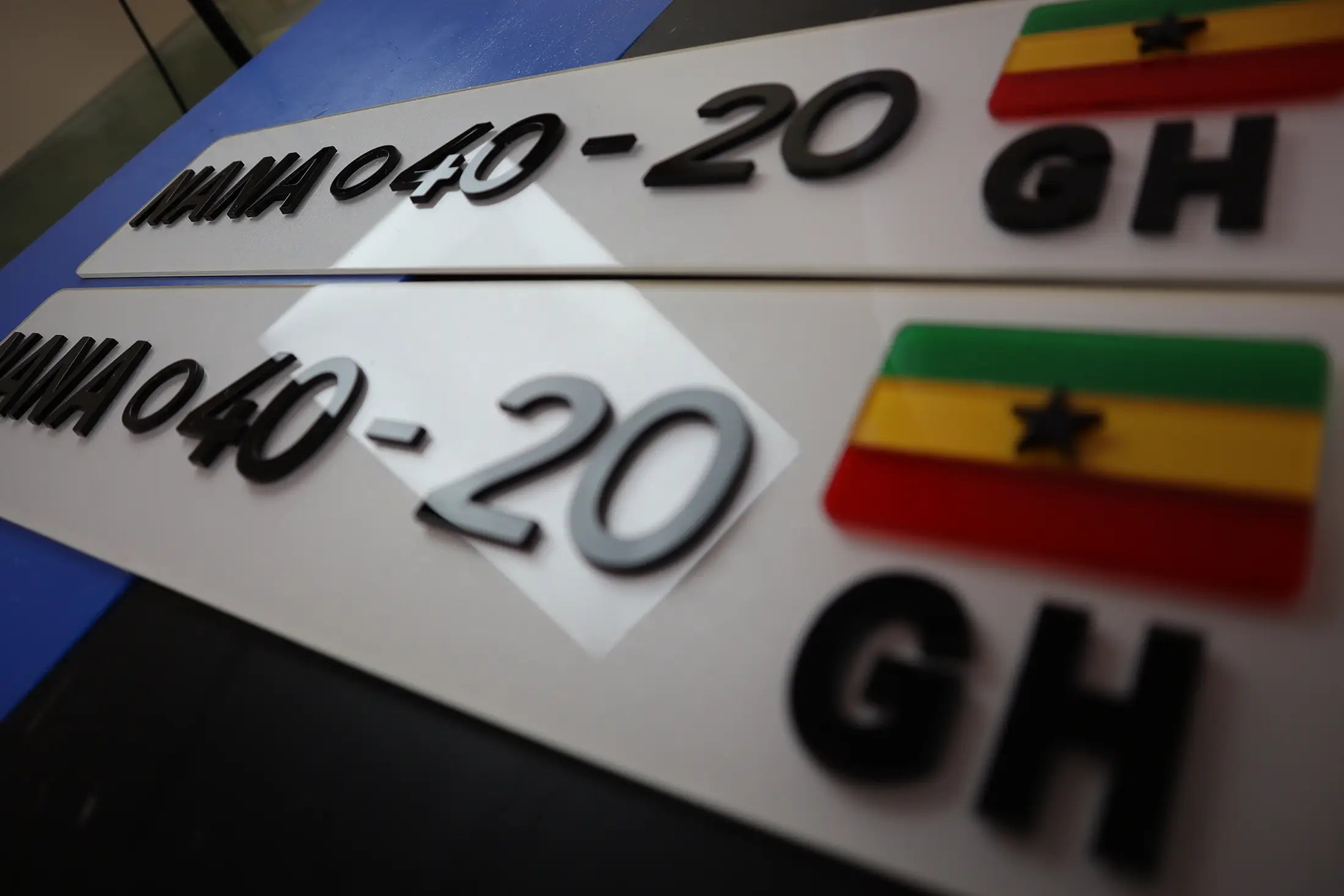 Custom Ghana Style Show Number Plates with Laser-Cut Flag LB24