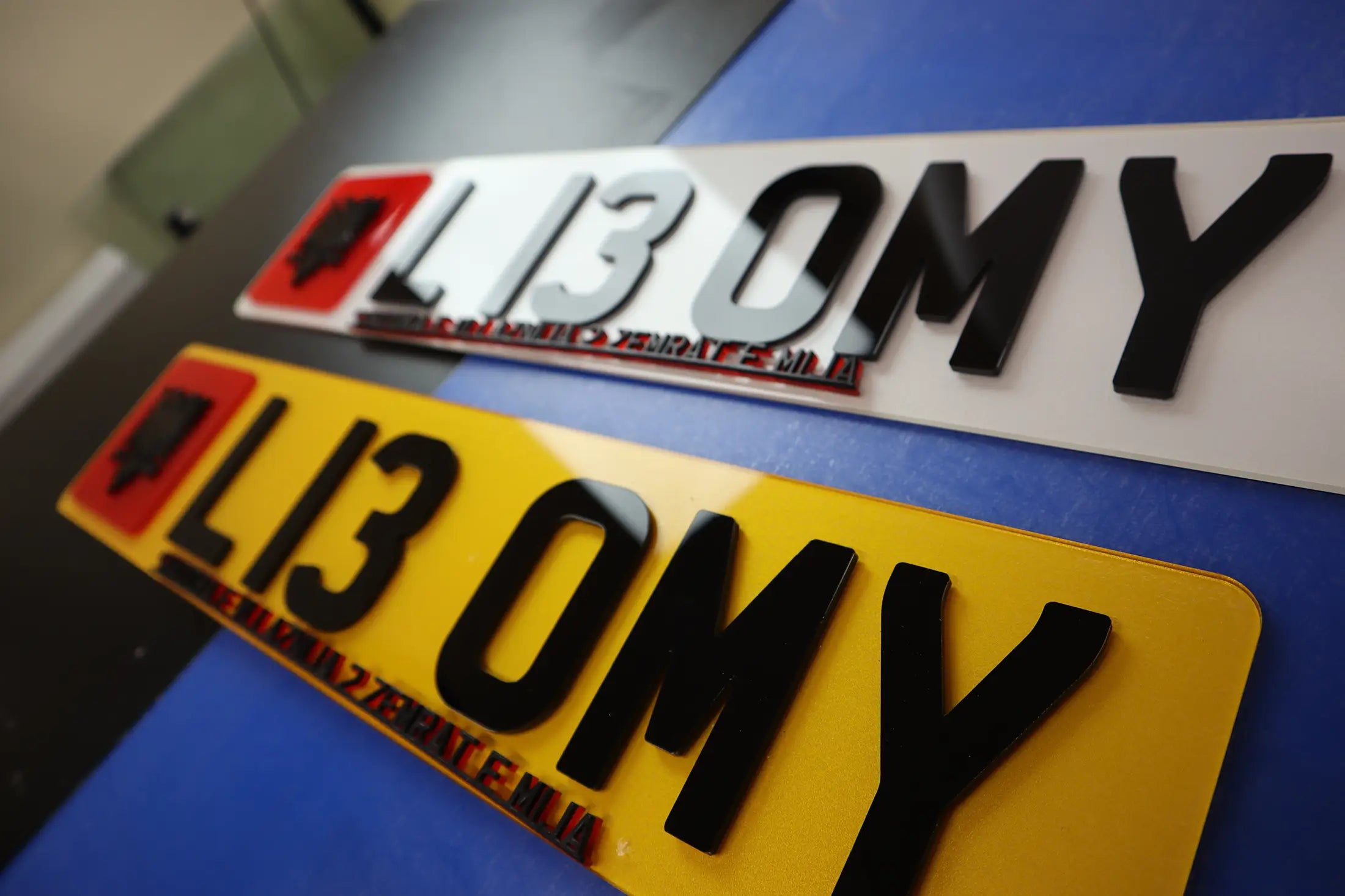 Custom Plates with XL Albanian Flag and Double-Colour Slogan LB27