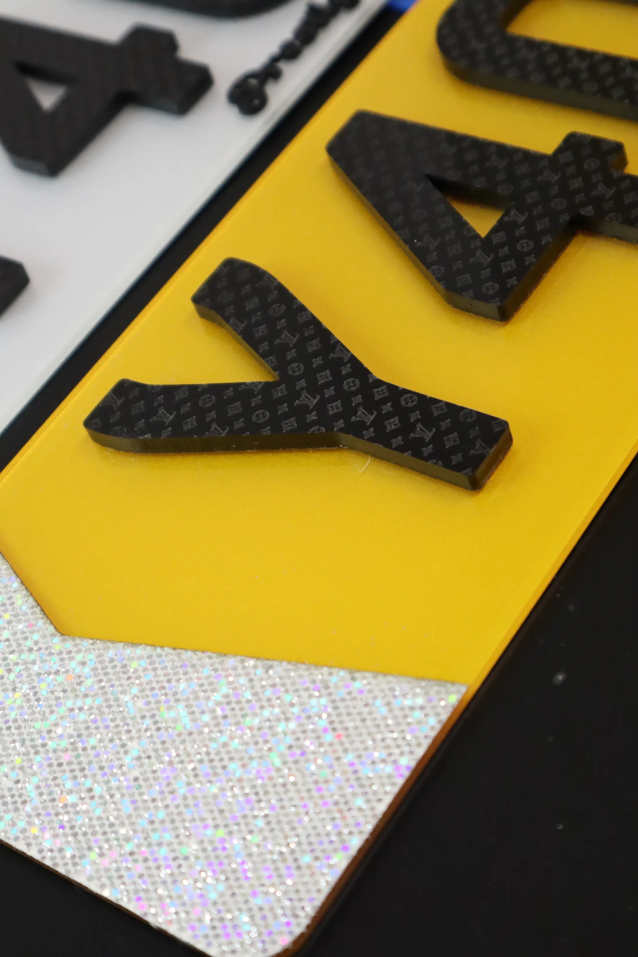 Exclusive Custom Plates with LV Tribute and Glitter Detailing LB33