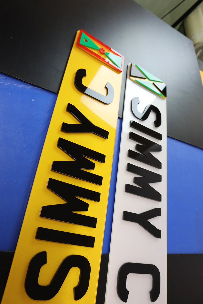 Custom Show Plate – ‘Simmy C’ with Laser-Cut Jamaica & Grenada Flags LB41