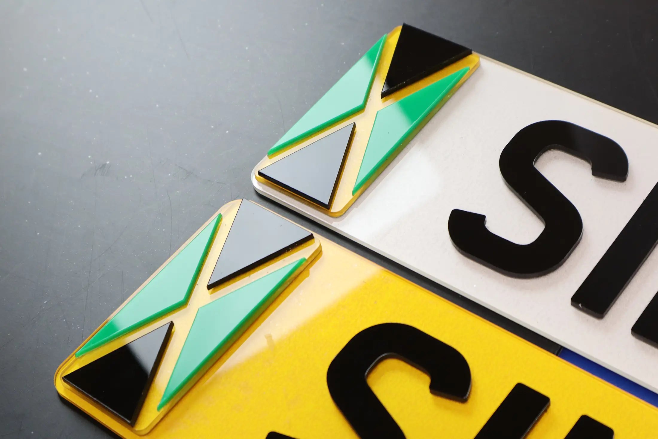 Custom Show Plate – ‘Simmy C’ with Laser-Cut Jamaica & Grenada Flags LB41