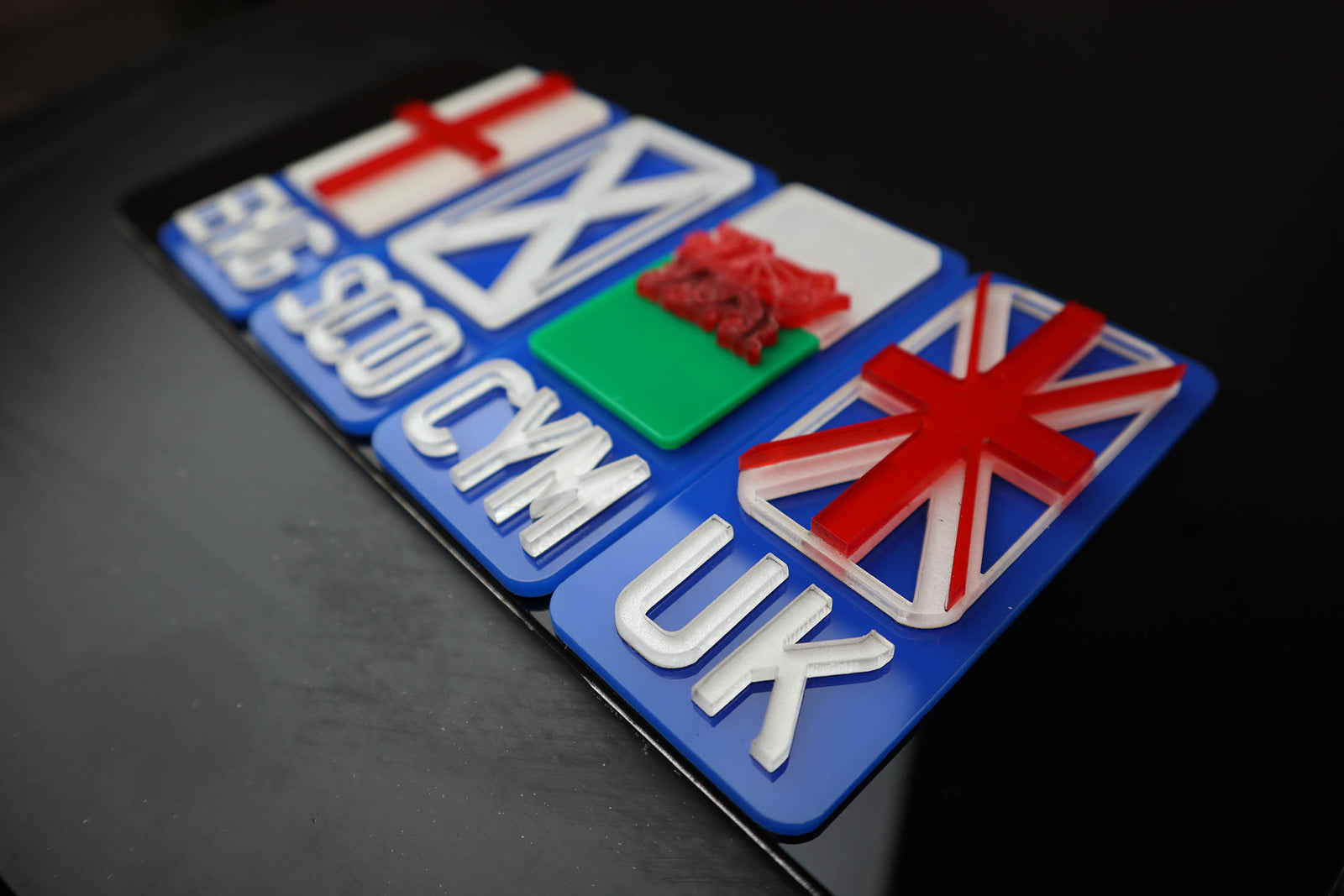 4D Flag Badged Lazer Cut Acrylic Number Plates