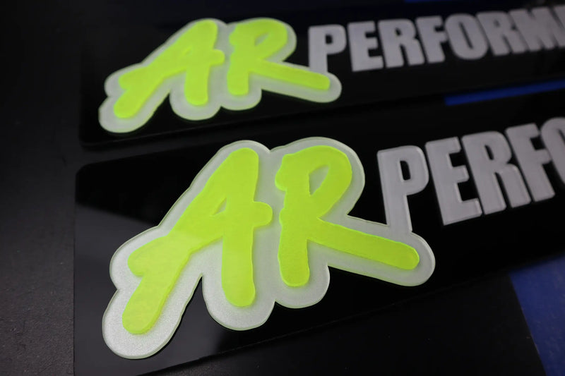 Custom 4D Logo Show Plates with Lime Green and White on Black Lookbook Pair LB106