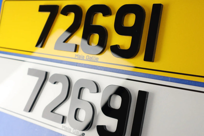 5mm Gloss 4D Number Plates with Printed Border and Slogan Lookbook Pair LB110