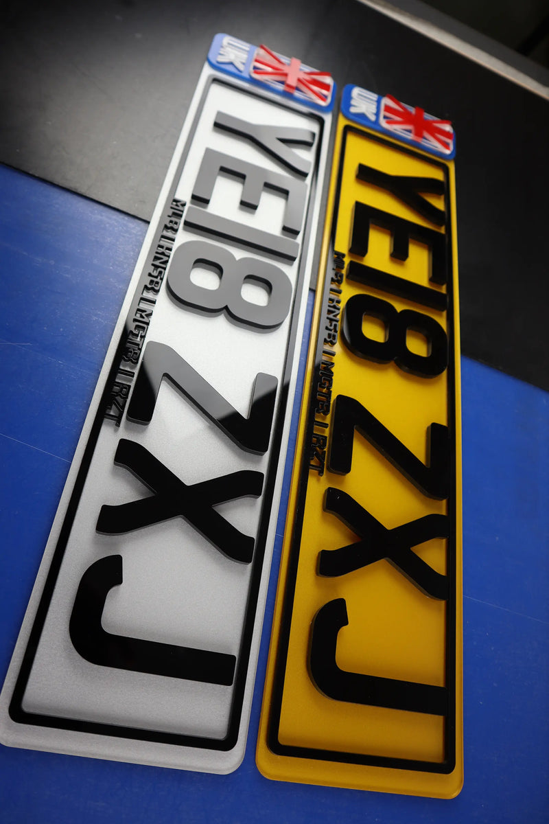 5mm Gloss 4D Plates with Integrated Border Slogan and 4D UK Flag Lookbook Pair LB116