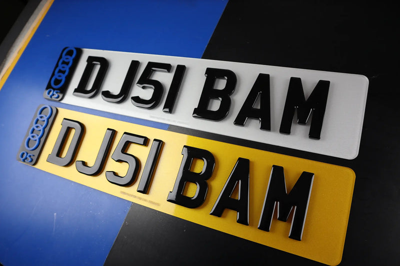 5mm 4D Gel Number Plates with Audi Q5 Custom Side Badge Lookbook Pair LB122