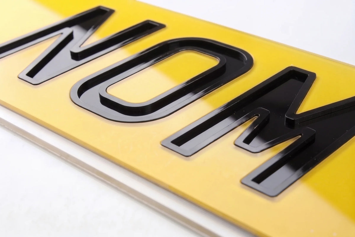 Negative Gloss Inset number plate lettering close up